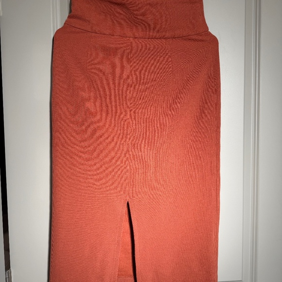 Nano Universe Ribbed Knit Midi Skirt | Rust Orange | Front Slit | Size S - Picture 1 of 3